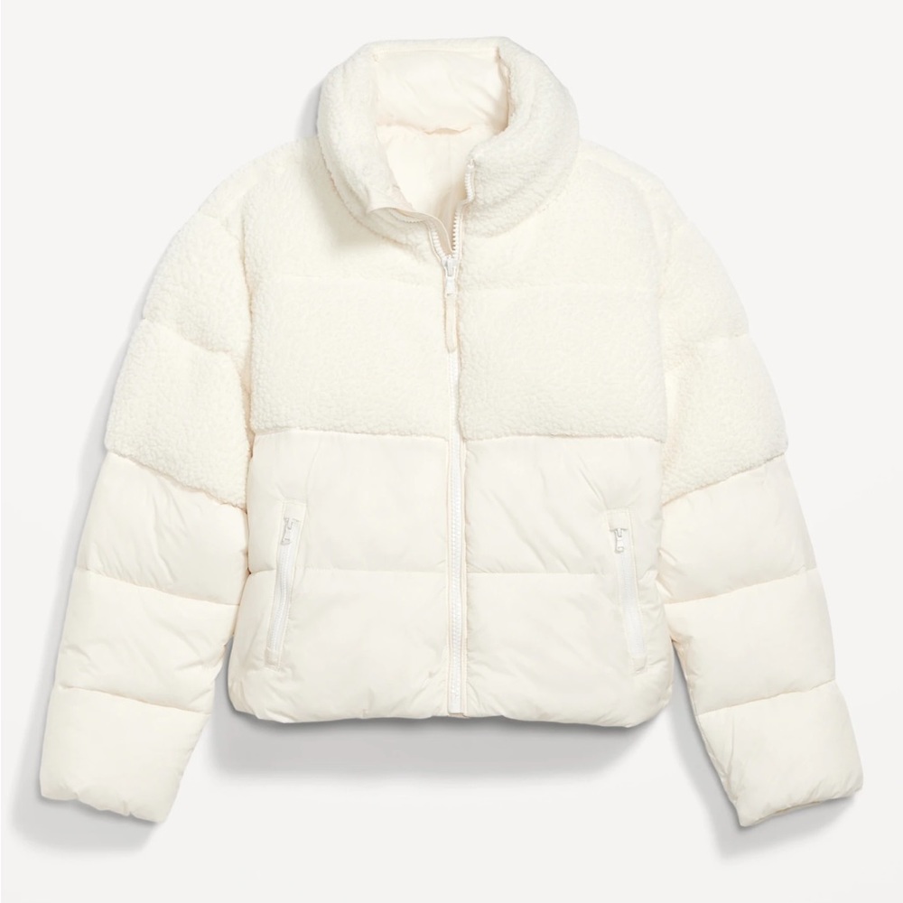 Old Navy Short Sherpa-Paneled Puffer Jacket